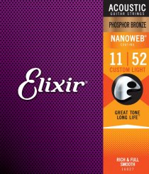 Elixir 16027 Nanoweb Phosphor Bronze 11-52 - Struny pre akustickú gitaru
