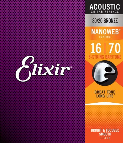 Elixir 11308 Nanoweb 80/20 Bronze 16-70 - Struny pro akustickou 8strunnou barytonovou kytaru