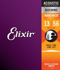 Elixir 11102 Nanoweb 80/20 Bronze 13-56 - Struny pre akustickú gitaru