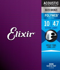 Elixir 11000 Polyweb 80/20 Bronze 10-47 - Struny pre akustickú gitaru