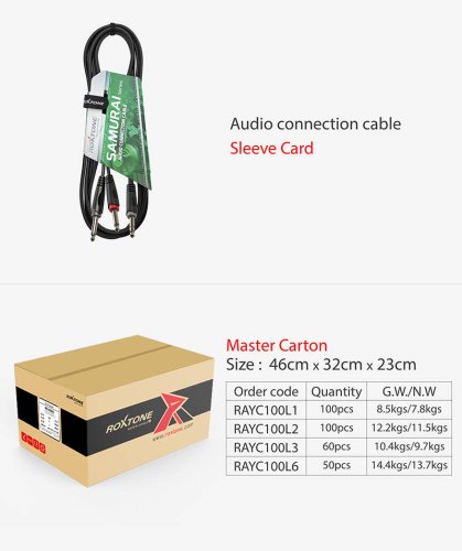 Roxtone RAYC100L3 - audio kábel Jack 6,3 mm stereo / 2 x Jack 6,3 mm mono 3m