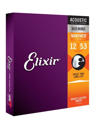 Elixir 11052 Nanoweb 80/20 Bronze 12-53 - Struny pre akustickú gitaru