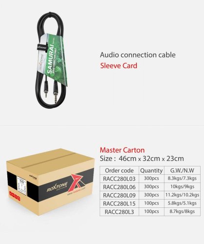 Roxtone SACC280L1.5 - Audio kabel Jack 3.5mm stereo / Jack 6.3mm stereo 1,5m