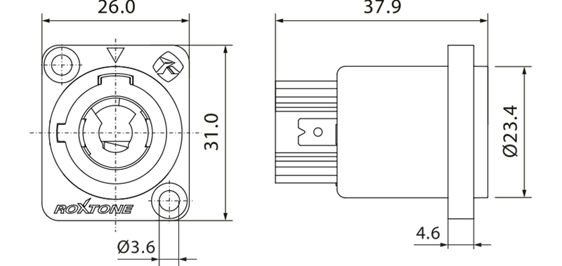 Roxtone RAC3MPO-WP - panelová napájecí zásuvka power-out IP65