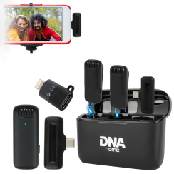 DNA ICM1 - Sada na nahrávání zvuku na smartphone, 2 bezdrátové klopové mikrofony, přijímač USB-C, adaptér Lightning